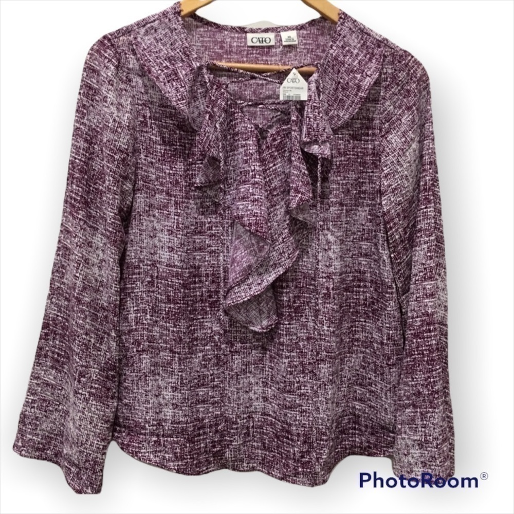 𝅺cato NWT Purple white ruffle long sleeve blouse career